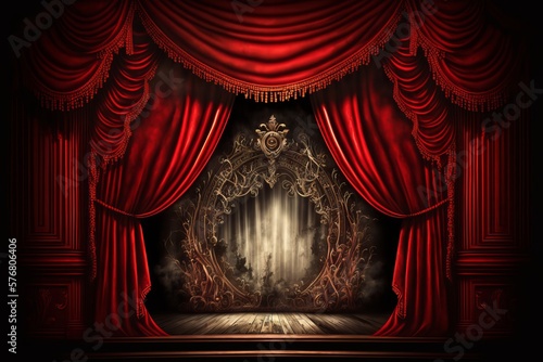 Magic theater stage red curtains Show Spotlight Generative AI