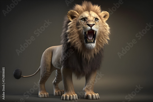 Animated toy lion attractive background aggressive look generative ai