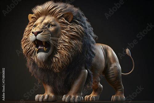 Animated toy lion attractive background aggressive look generative ai