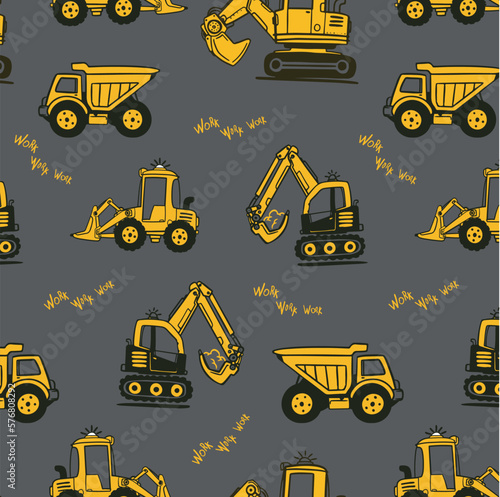 cute construction machinery illustration feature pattern design for children's graphics