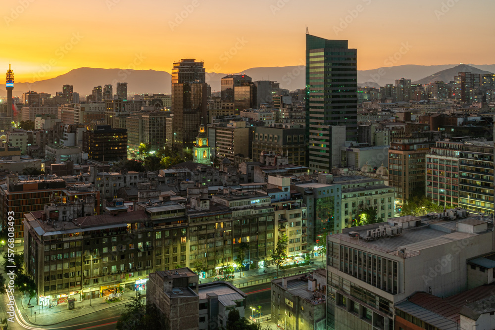 santiago, chile, city, sunset