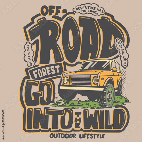 illustration of a 4x4 car. off road adventure in the forest