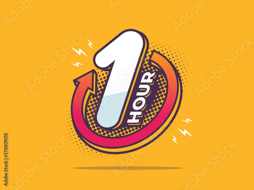 One hour badge sign. Vector illustration, Colorful pop art style