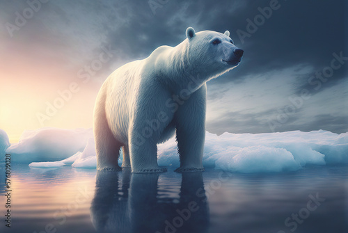 Polar bear  full body  front view. Looking straight. Northern wildlife. Generative AI