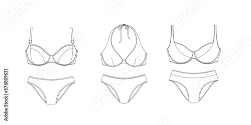 Woman swimwear, technical drawing, template, sketch, flat, mock up. Recycled PA, Recycled PES, Lycra fabric swimwear front view, white color