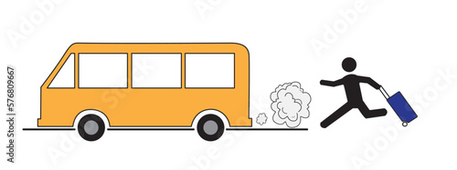 Person running to reach the bus, missing the bus vector icon isolated
