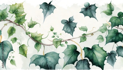  a painting of ivy leaves on a white background with green leaves on the vine and green leaves on the vine on the vine are green leaves. generative ai