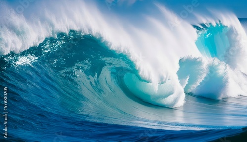 Large ocean wave. Blue water background. Generative AI art.