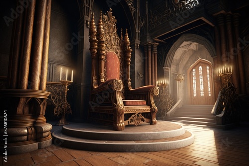 King's throne in the castle's royal room, Generative AI