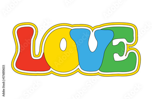 Groovy Hippie Love Lettering Sticker Retro Emoji Retro Pop Art Vector Vintage Illustration.