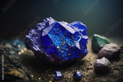 Lapis lazuli stone, blue gemstone, Generative AI