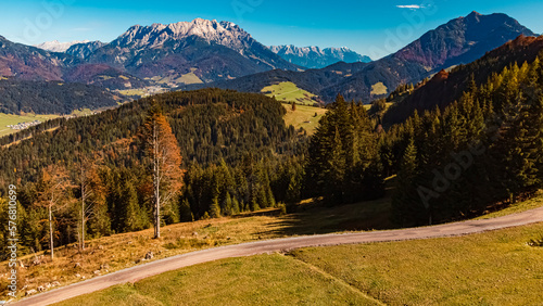 Beautiful alpine autumn or indian summer view at the famous Streuboeden summit, Fieberbrunn, Pillerseetal valley, Tyrol, Austria © Martin Erdniss