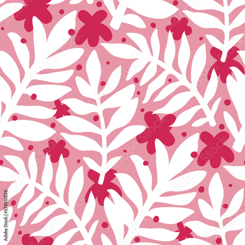 Floral seamless pattern with magenta flowers and white branches