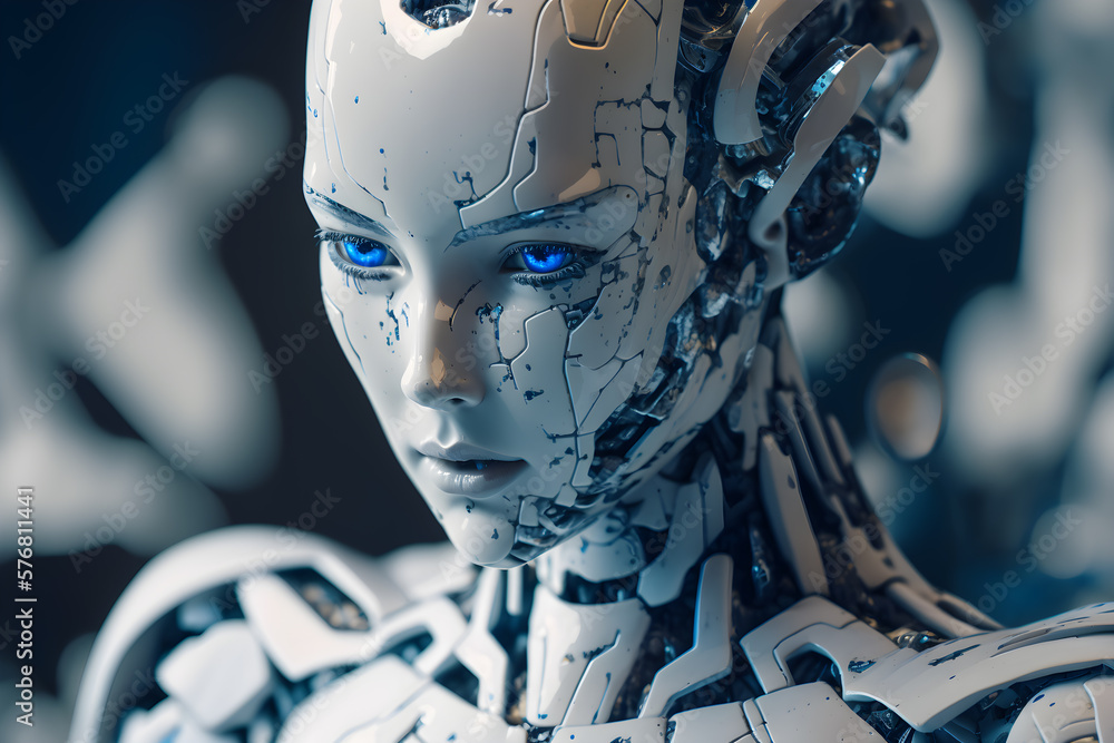 Close up portrait photo of incomplete humanoid android robot generative ai Close up portrait photo of incomplete humanoid android robot generative ai