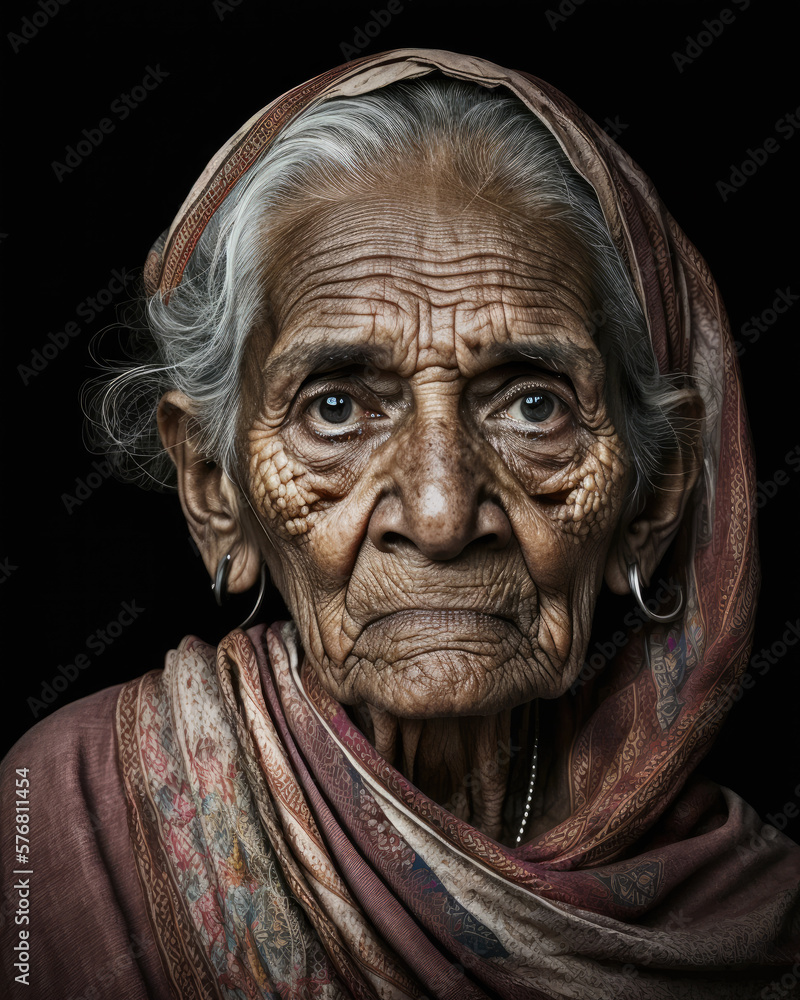 Elderly Portrait-Old aged person-Indian-Asian-Black background-Generative AI Elderly Portrait-Old aged person-Indian-Asian-Black background-Generative AI