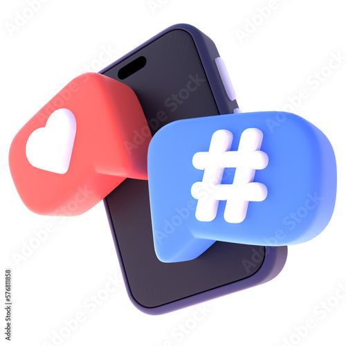 Social Media in 3d render for graphic asset web presentation or other 