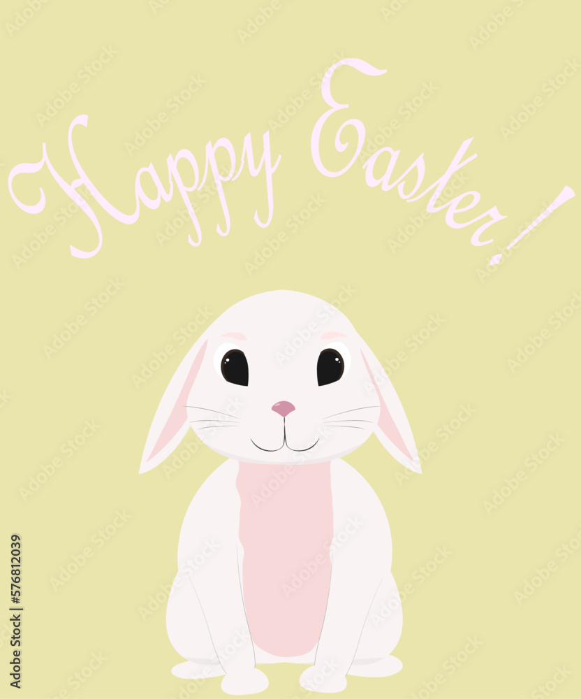 happy easter greeting card with cute rabbit bunny