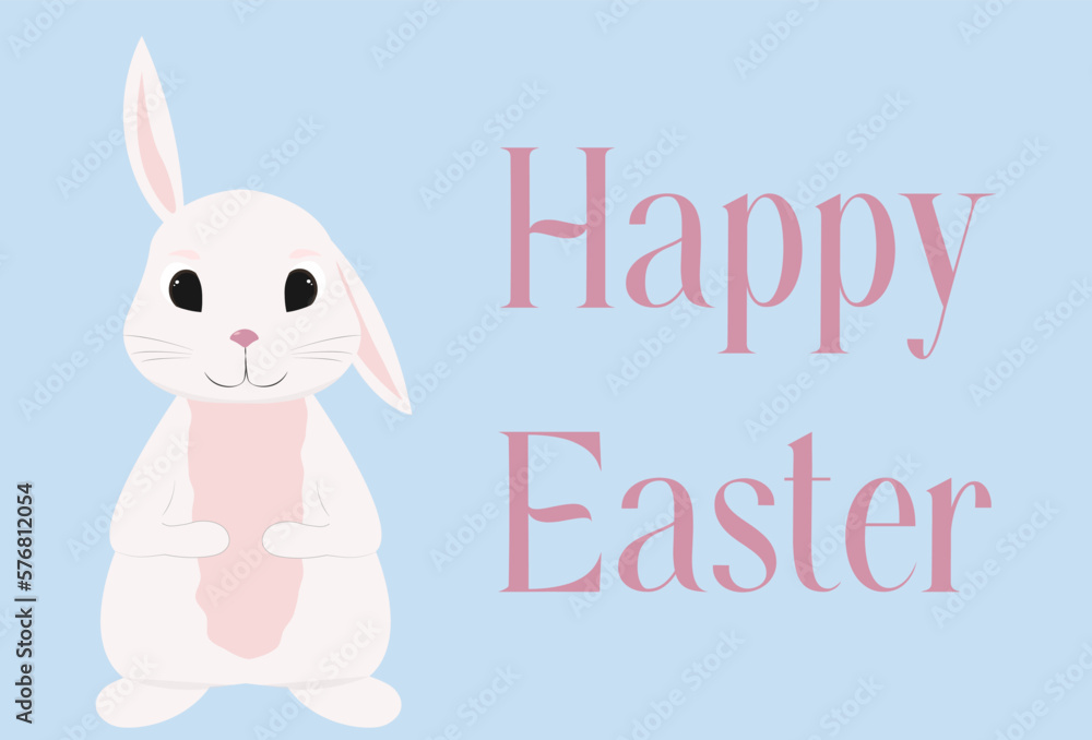 happy easter greeting card with cute rabbit bunny