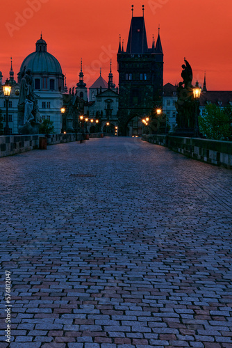 Photography On Charles bridge before the sunrise. Prague