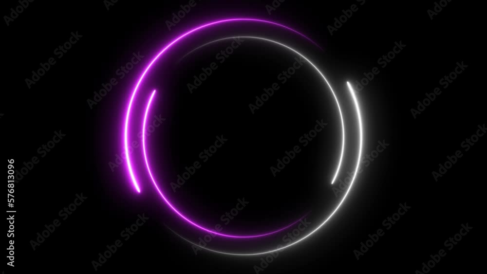 purple and white neon glowing circle frame background. repetitive motion animation. isolated on black. 4K graphic animation video purple and white neon glowing circle frame background. repetitive motion animation. isolated on black. 4K graphic animation video