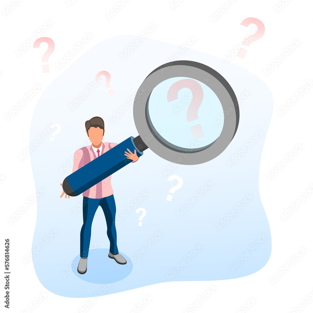 3D Isometric Flat Conceptual Illustration of Searching for Solution. 3D Isometric Flat Conceptual Illustration of Searching for Solution.
