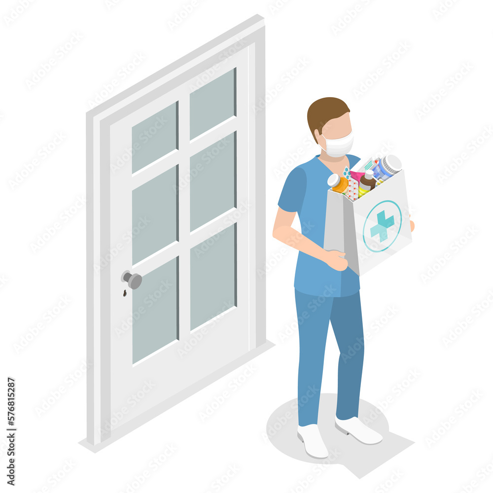 Fototapeta premium 3D Isometric Flat Conceptual Illustration of Medicine Delivery Survice