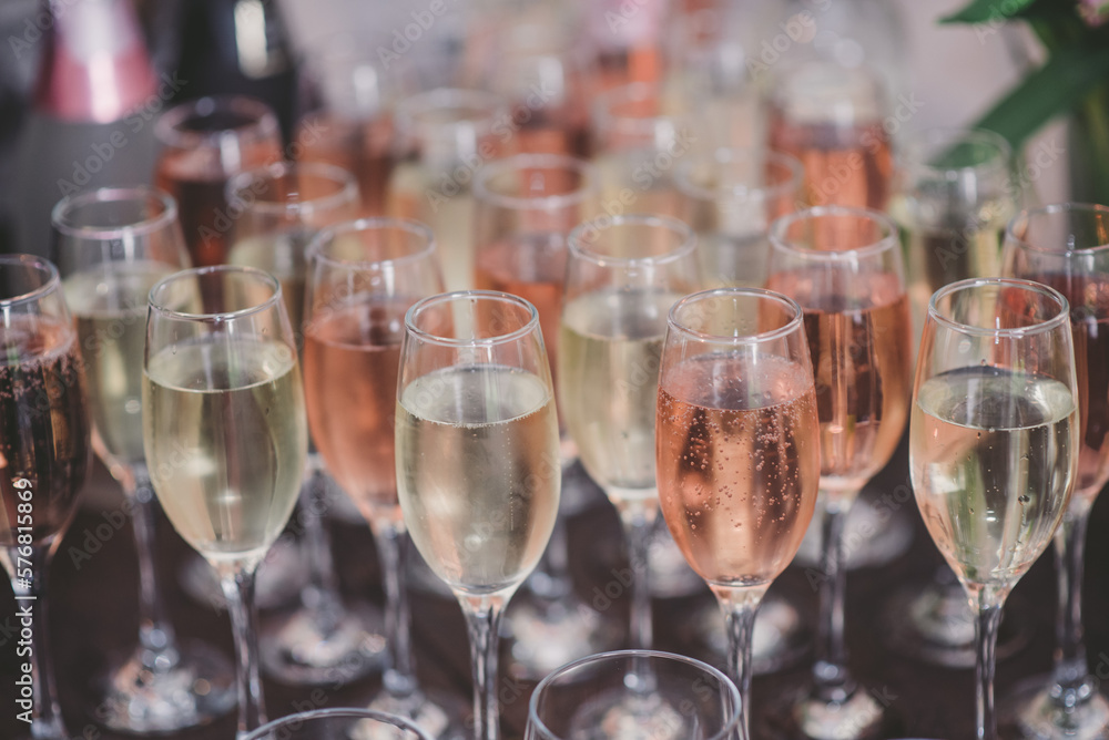 Mixed white and Rose sparlking wine, prosecco or champagne in glasses Mixed white and Rose sparlking wine, prosecco or champagne in glasses