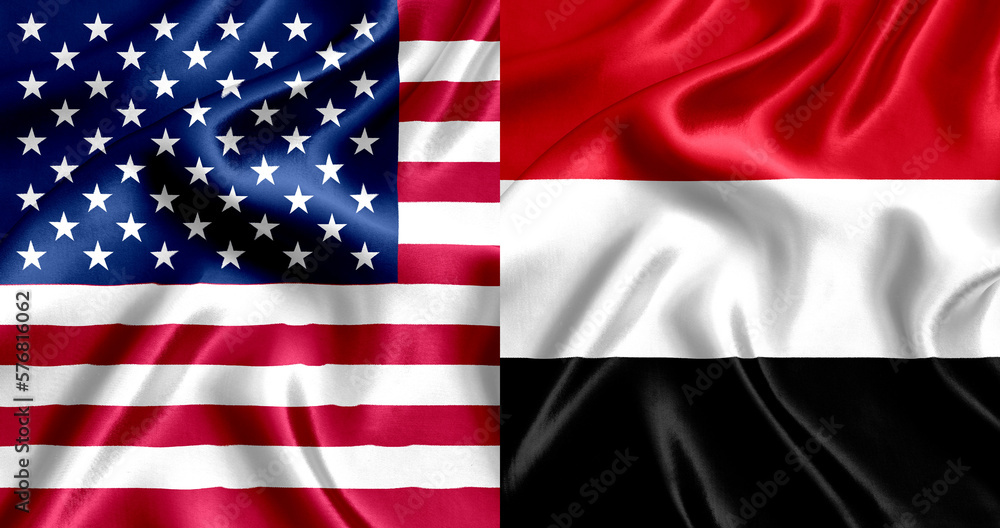 Fototapeta premium USA and Yemen flag silk