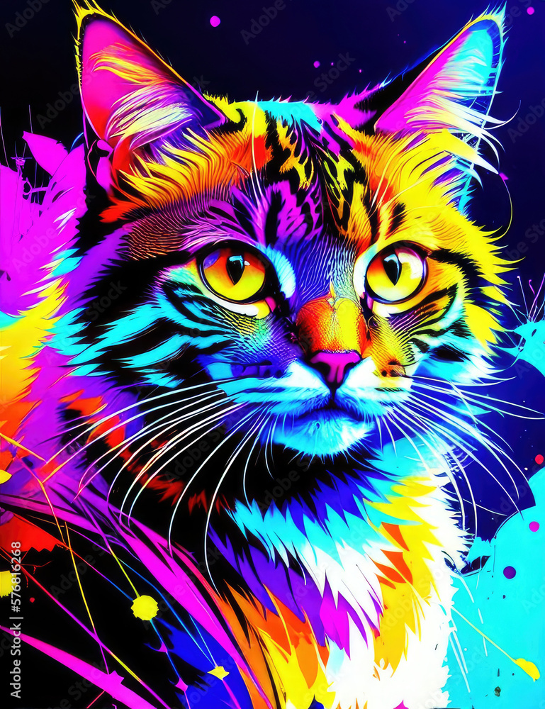 Abstraction of a cat painted with spray paint
