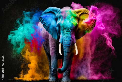Elephant Happy Holi colorful  festival of colors  powder explosion background