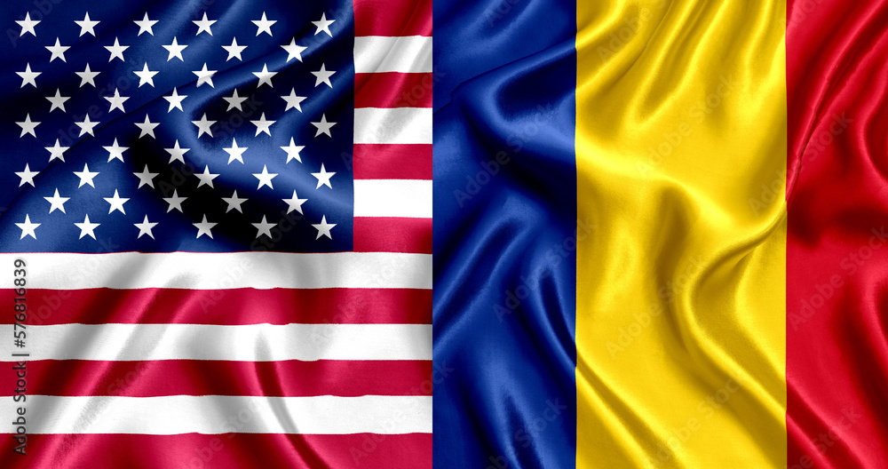 Obraz premium USA and Romania flag silk