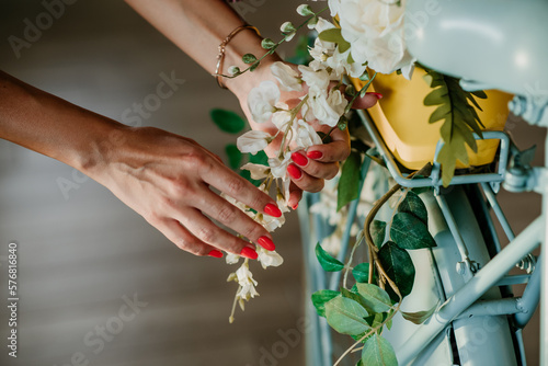 woman details hands drinking coffee eating cakes and macaroons popsi nails inspo aesthetic  photo