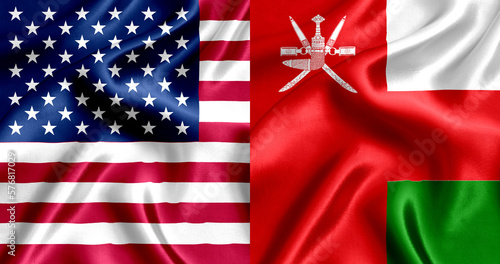 USA and Oman flag silk