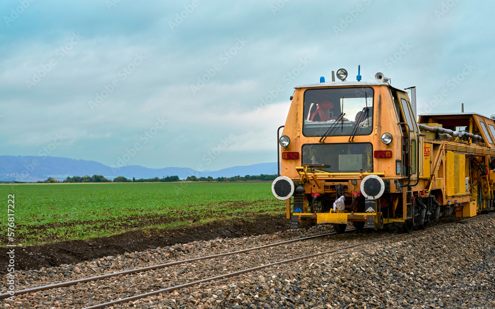 Rail layer service train in Czech countryside Rail layer service train in Czech countryside
