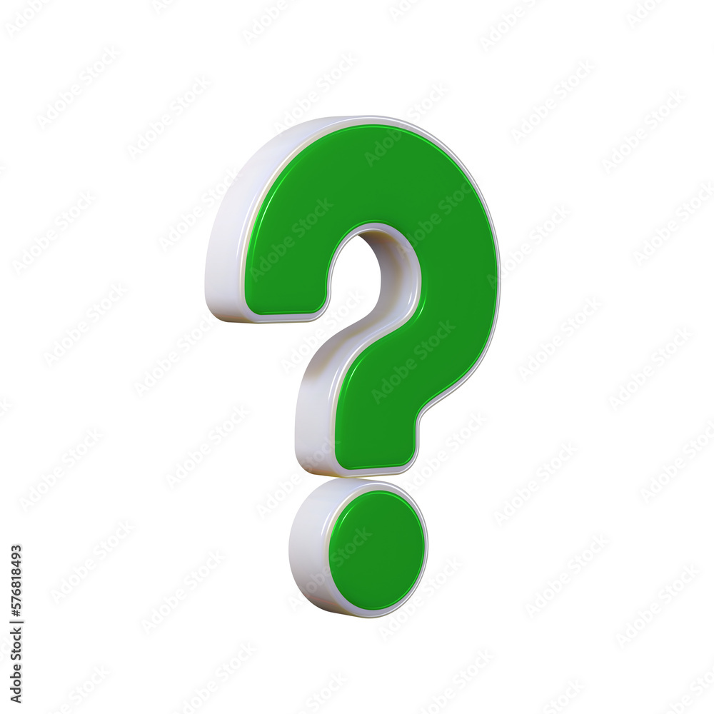 Green question mark with white stroke. Isolated on a transparent background. 3d render Green question mark with white stroke. Isolated on a transparent background. 3d render