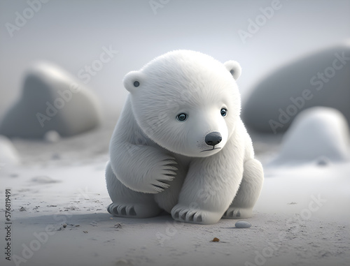 Photo of cute white snow bear on glacial generative ai