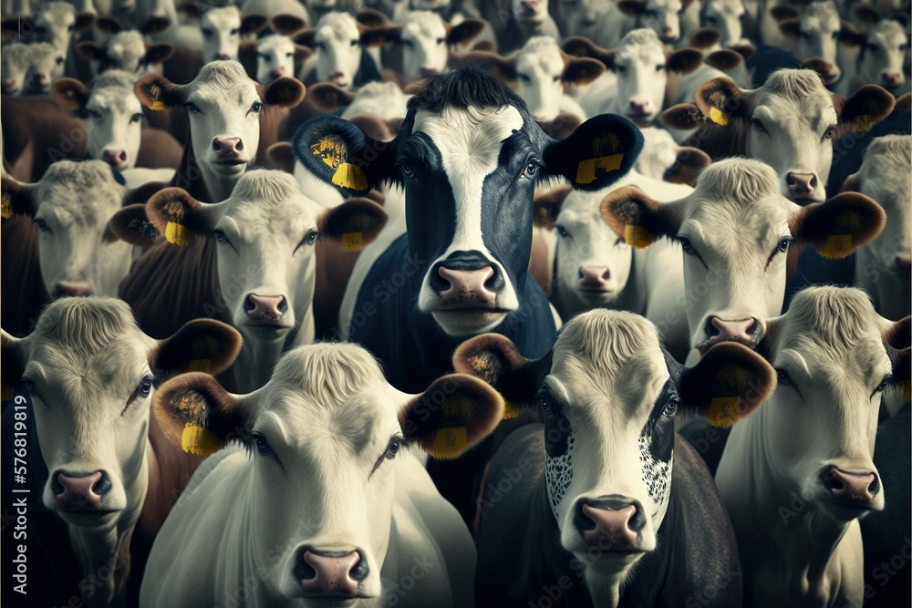 Huge herd of cows looking attentively Stock Illustration | Adobe Stock