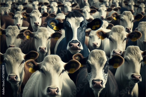 Huge herd of cows looking attentively