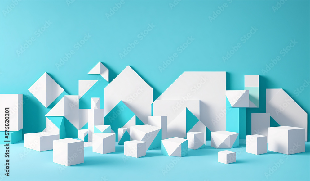 Obraz premium Minimal scene with podium and abstract background. Pastel blue and white colors scene. Trendy designs for social media banners, promotion, cosmetic product show. Geometric shapes interior.