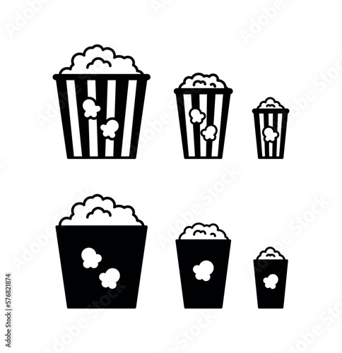 Popcorn Box icons set, various sizes of popcorn boxes. (ID: 576821874)