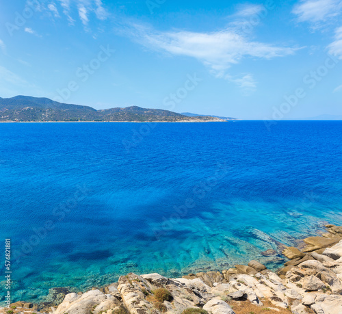 Summer stony Aegean sea coast  Halkidiki  Sithonia  Greece .