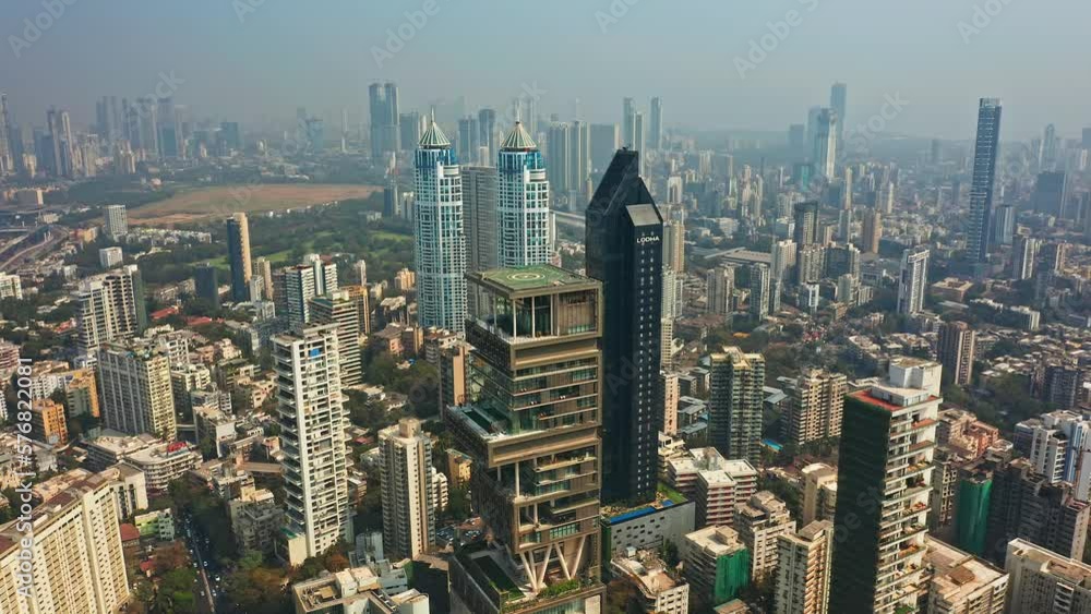 Mumbai skyline aerial drone view Mahalaxmi area, India, Maharashtra, 4k cinematic Mumbai skyline aerial drone view Mahalaxmi area, India, Maharashtra, 4k cinematic