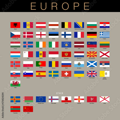 Wallpaper Mural Europe set of official national flags of the world and other territories. Alphabetical order. Vector design illustration Torontodigital.ca