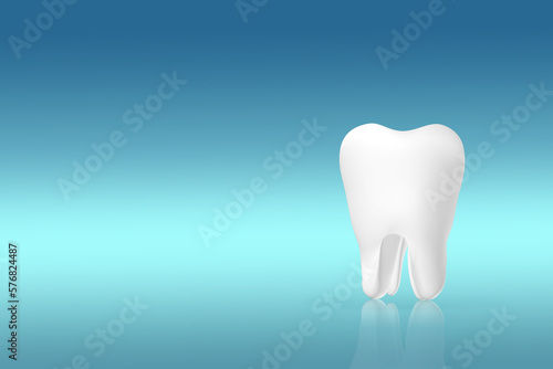 Tooth white molar model on pastel blue background. Tooth symbol sign. Dentistry conceptual photo. Implant. Orthodontics. Orthodontic dental theme. Dental healthcare concept.