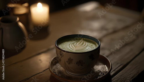 Matcha latte, creamy, frothy, green tea, ai generated