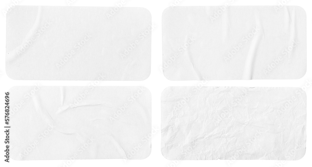 Set of four crumpled paper sheets, each of which is isolated. Rectangle