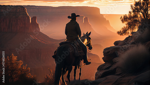 Obraz na plátne cowboy on the horse in grand canyon, ai based