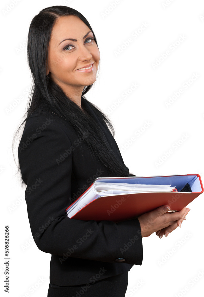Friendly Businesswoman Holding Binder - Isolated Friendly Businesswoman Holding Binder - Isolated