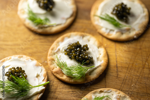 caviar on cracker with cream cheese