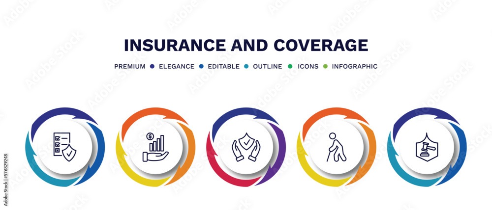 set of insurance and coverage thin line icons. insurance and coverage outline icons with infographic template. linear icons such as contract coverage, finances, safety insurance, retirement, legal set of insurance and coverage thin line icons. insurance and coverage outline icons with infographic template. linear icons such as contract coverage, finances, safety insurance, retirement, legal